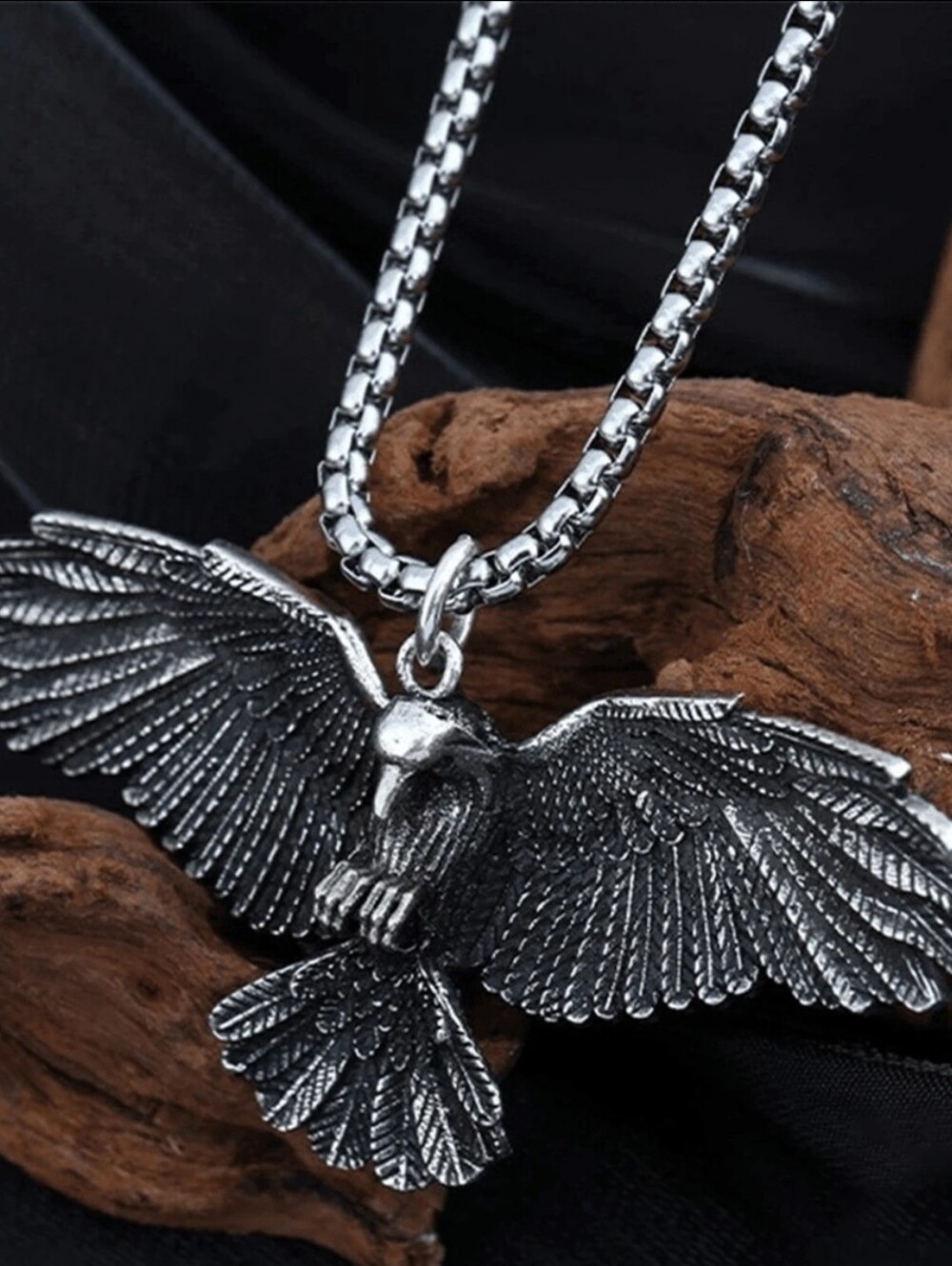 New Sterling-Style Eagle Pendant Necklace in Antique Silver